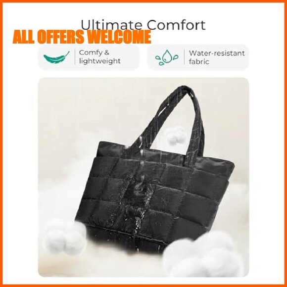 Expandable Quilted Tote Bag, Puffer Work Handbag, Travel Gym Carry On - Picture 5 of 8